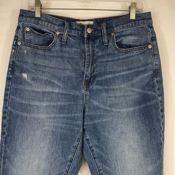MADEWELL - WOMEN'S 29 BLUE DENIM THE HIGH RISE FRAYED SLIM BOYFRIEND JEANS - Picture 2 of 8
